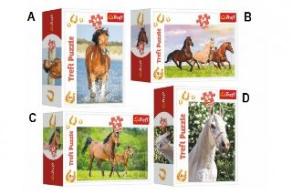 Obrázek z Minipuzzle 54 dílků koně 4 druhy v krabičce 9x6,5x4cm 